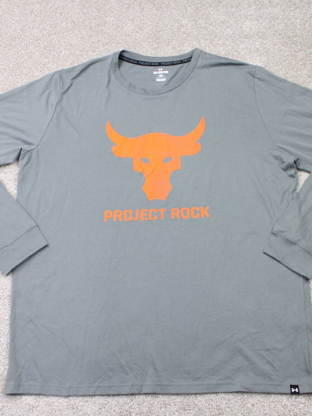 Under Armour Project Rock Shirt Mens 2XL XXL Gray UA Brahma Bull Long Sleeve
